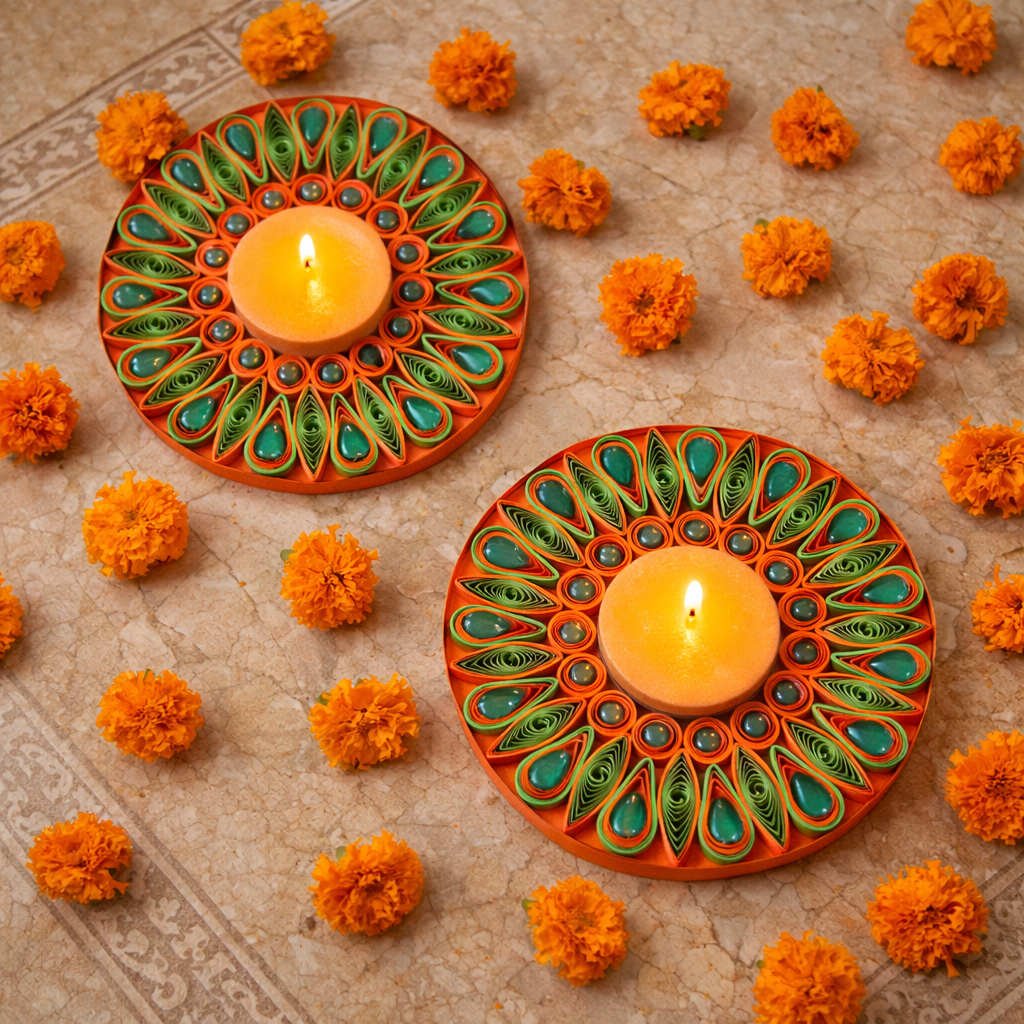 marigold mint handmade decorative diya set diwali