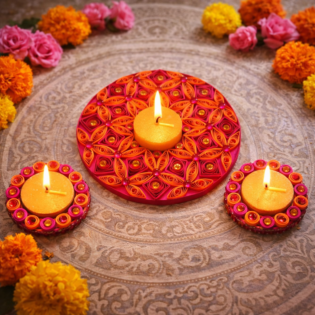 rose amber diya combo set 3 handmade diwali