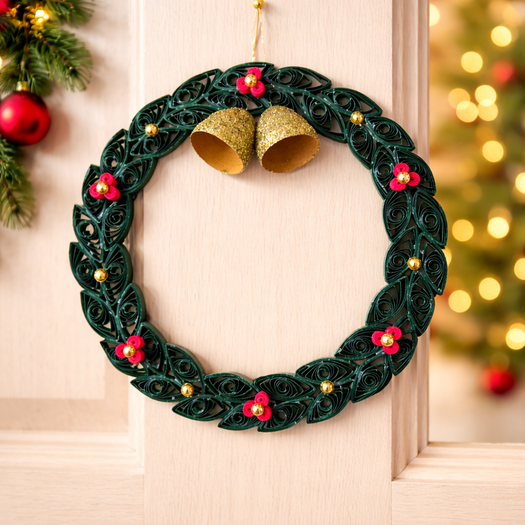handmade paper quilling christmas wreath festive door decor