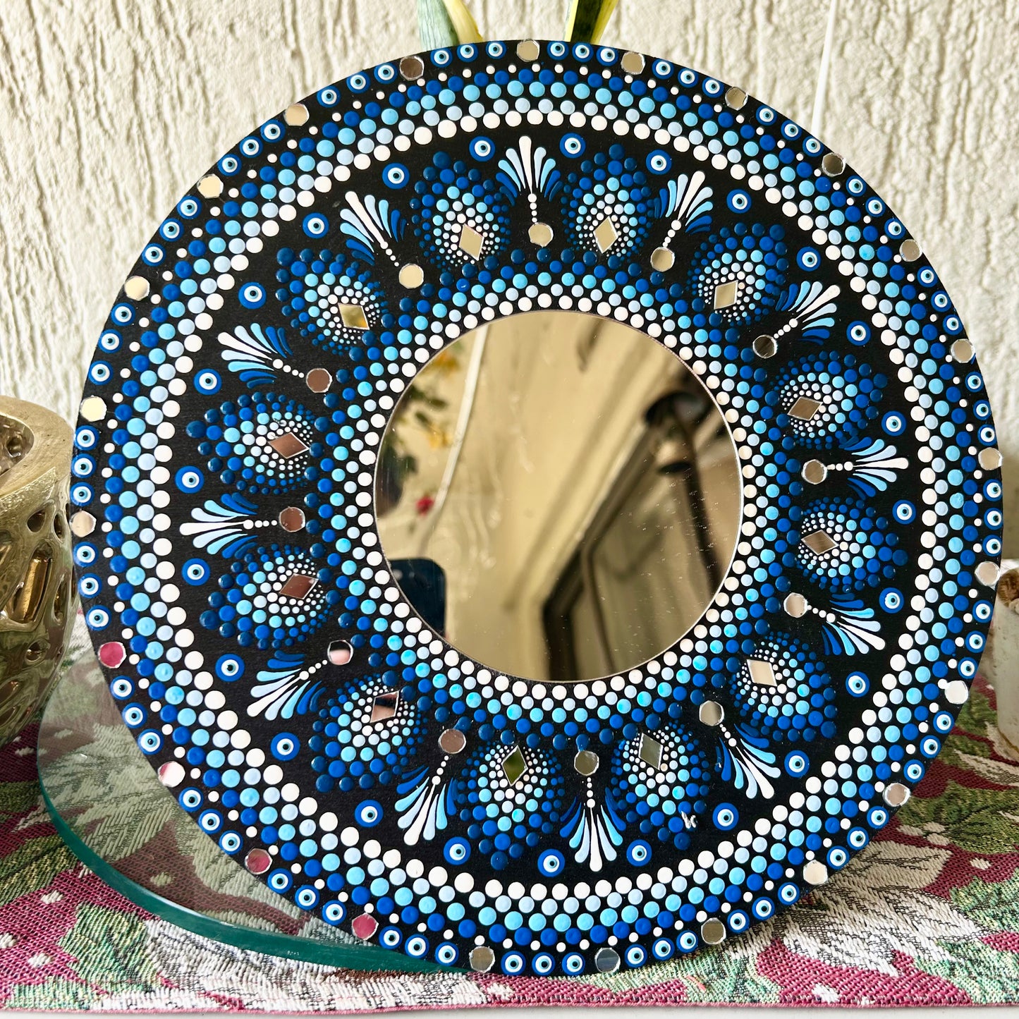 handpainted evil eye mandala wall art MDF plate unique gift India Nikis Art