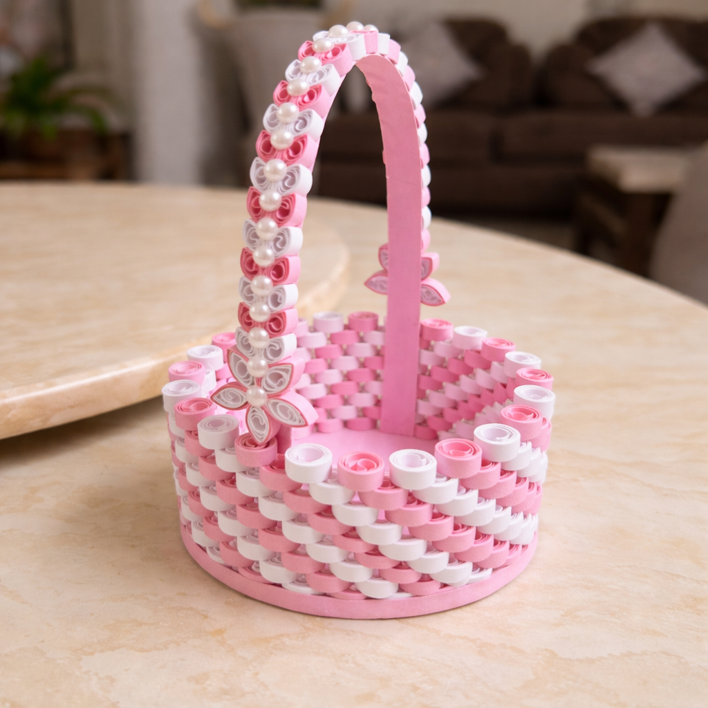 baby pink handmade paper quilling gift basket sweet artisan