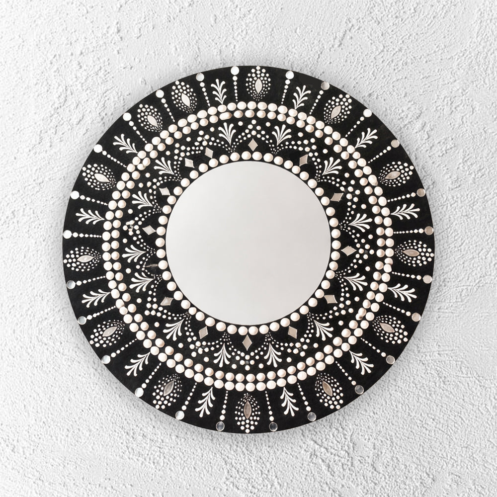 black mini mirror handpainted mandala wall plate unique art