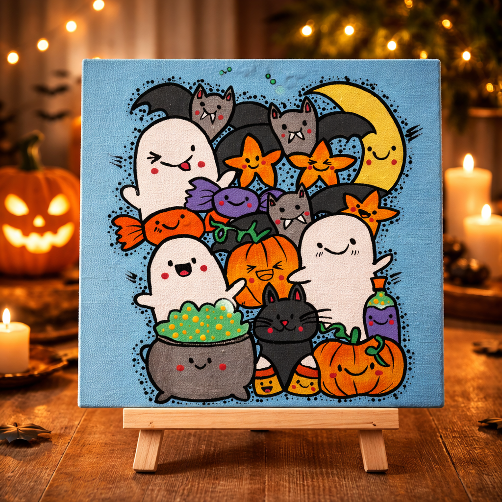 halloween doodle hand painted halloween wall art gift