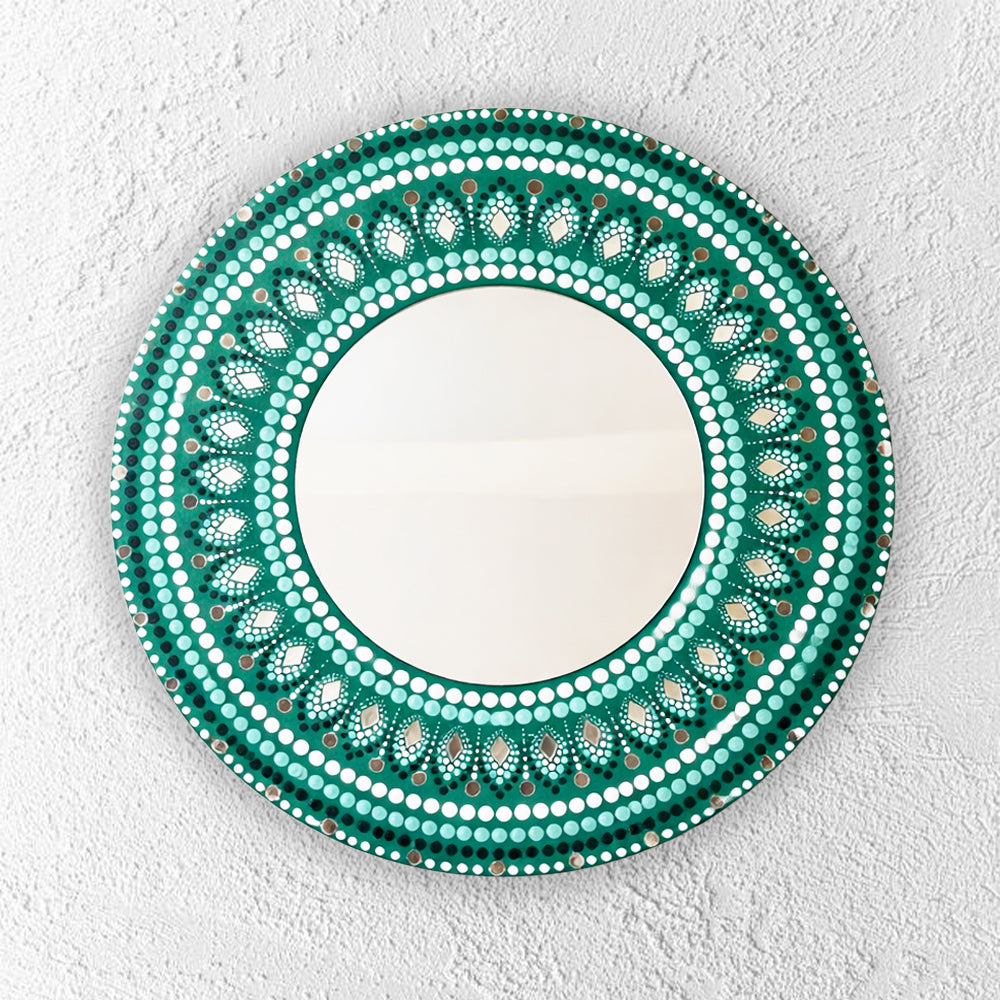 emerald mirror handpainted mandala wall plate 12 inch art