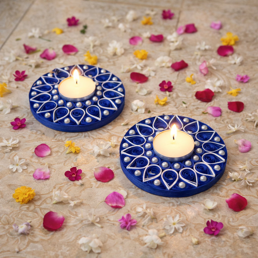 blue pearls mini diya combo set 2 handmade diwali