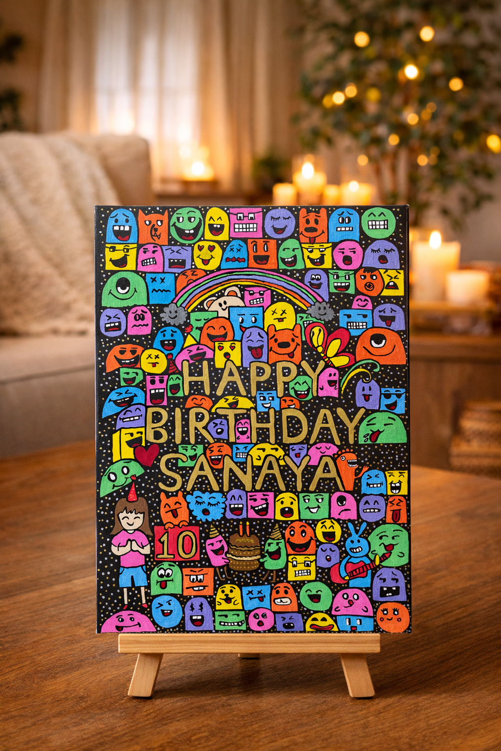birthday doodle original hand painted art unique birthday gift