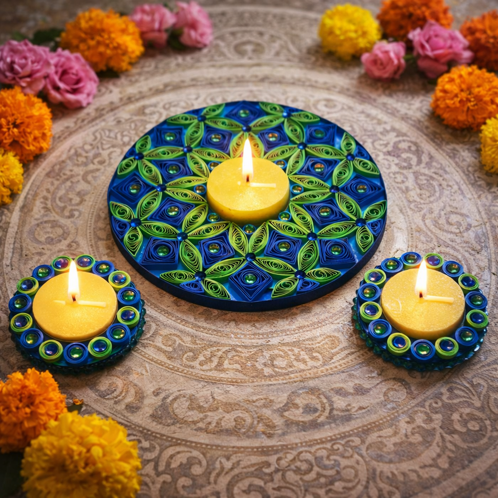 peacock diya combo set 3 handmade diwali festive