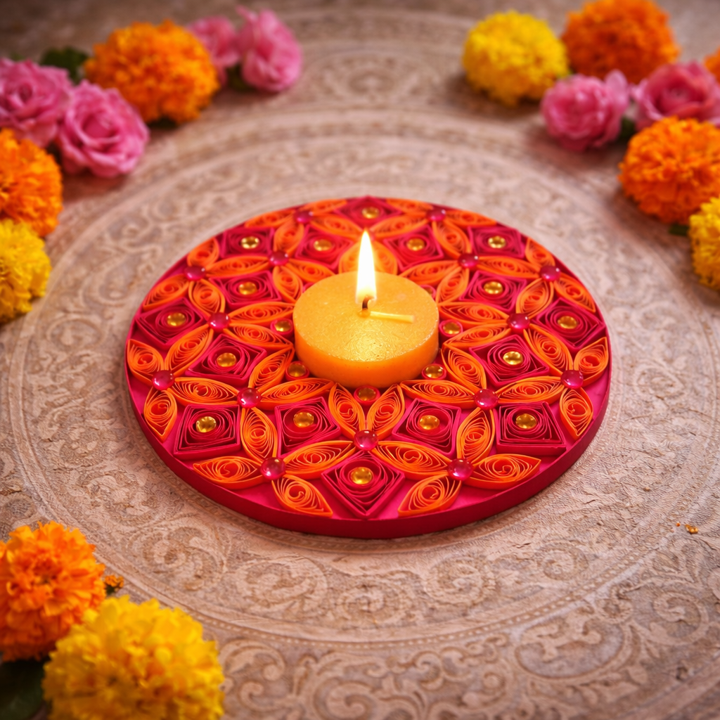 Shop the Rose Amber Diya — a handcrafted decorative diya in warm rose and amber tones. A beautiful, unique Diwali gift or home décor piece.