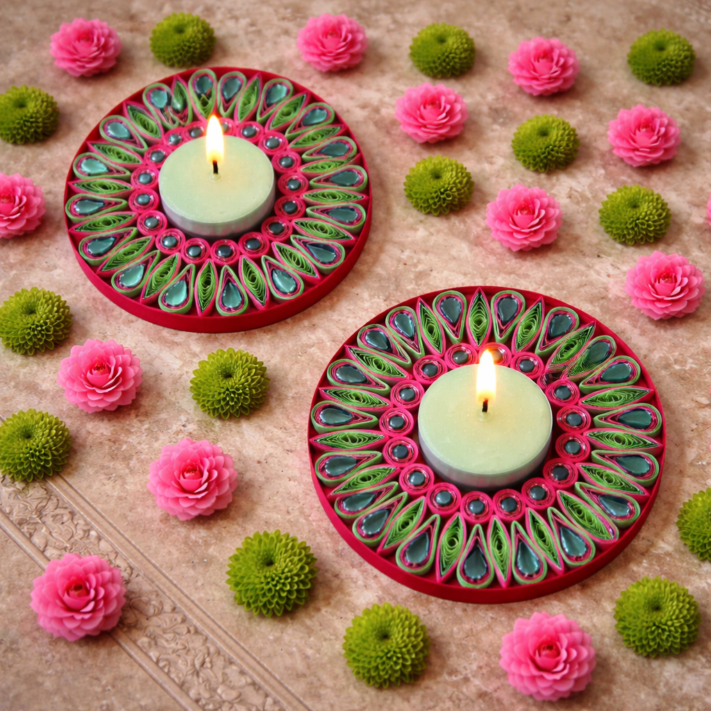 handmade rosy leaf decorative diya set diwali
