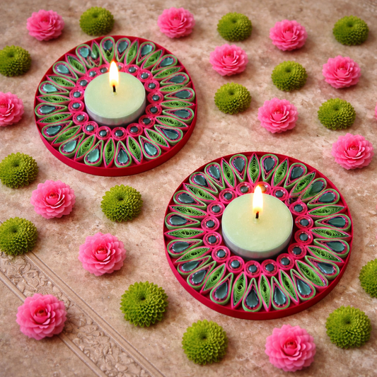 handmade rosy leaf decorative diya set diwali