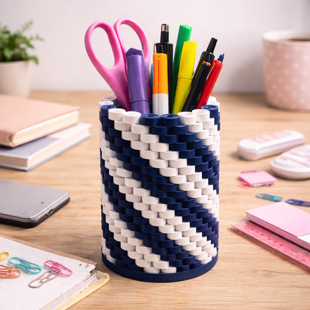 navy handmade paper quilling pen stand elegant desk organiser