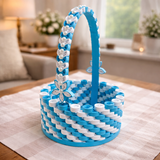 light blue handmade paper quilling gift basket calm artisan
