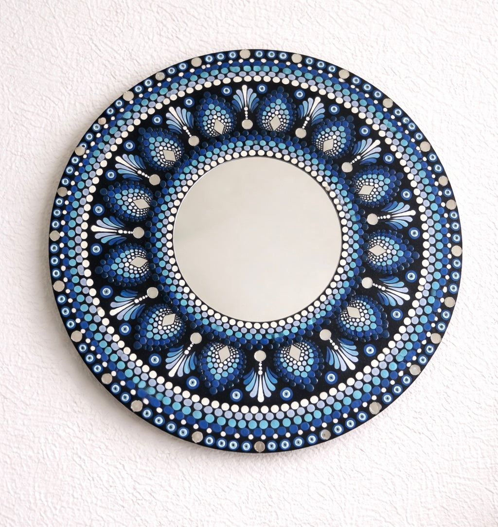 evil eye dot mandala handpainted wall plate mirror work 10 inch home decor