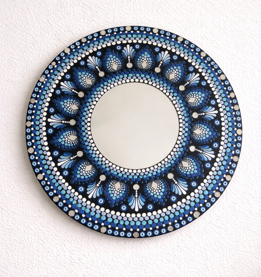 evil eye dot mandala handpainted wall plate mirror work 10 inch home decor