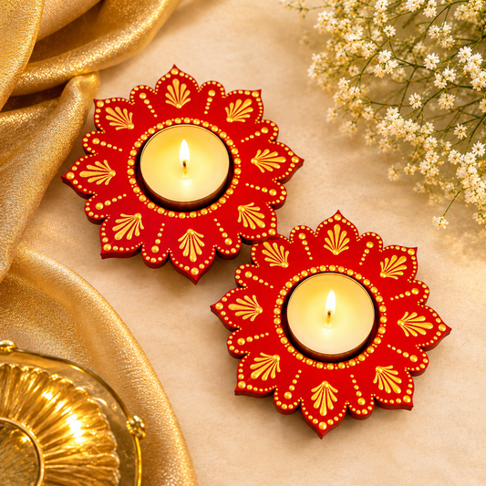 Gulnaar Gold Wooden Diya (Set of 2)