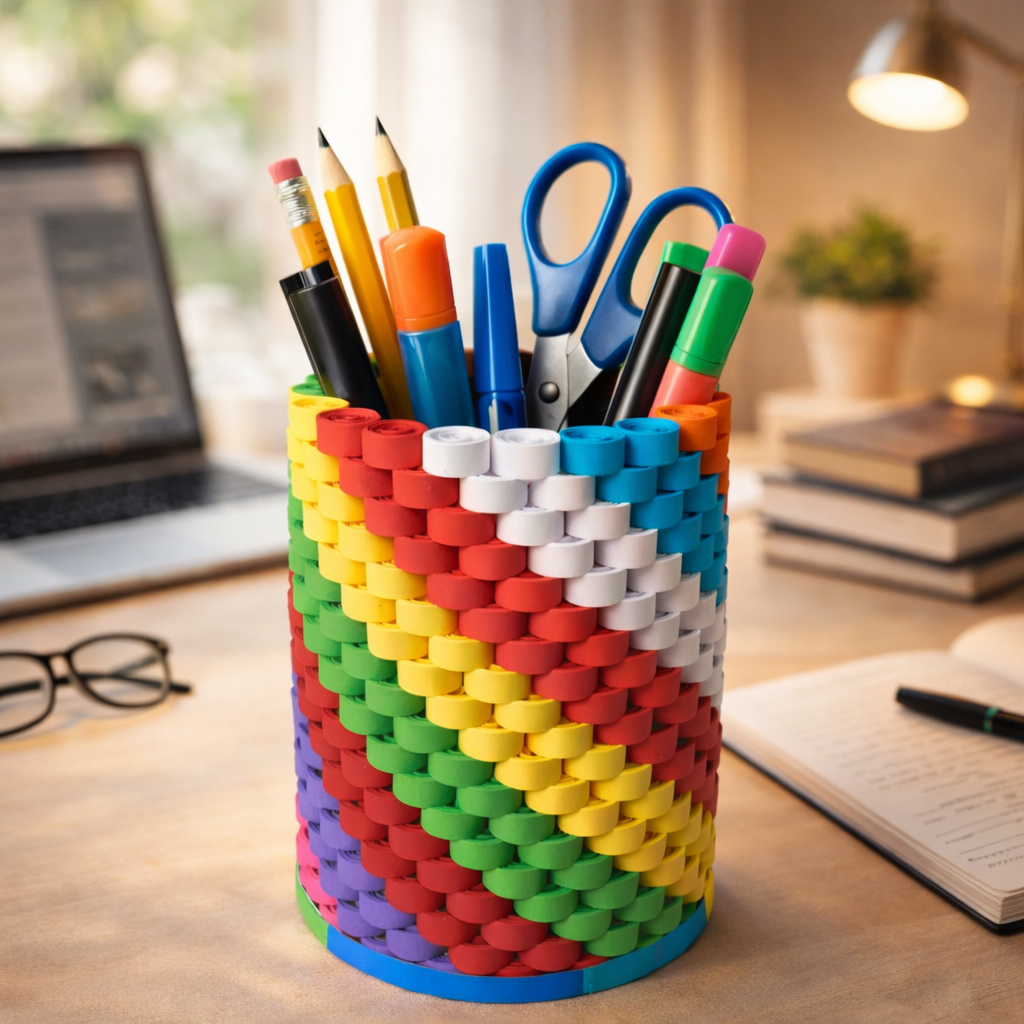 colourpop handmade paper quilling pen stand colourful desk organiser