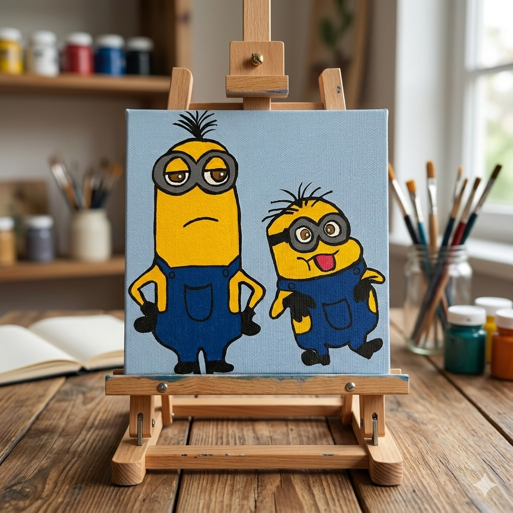 the minions hand painted acrylic canvas art 6x6 inch quirky fun gift nikis art