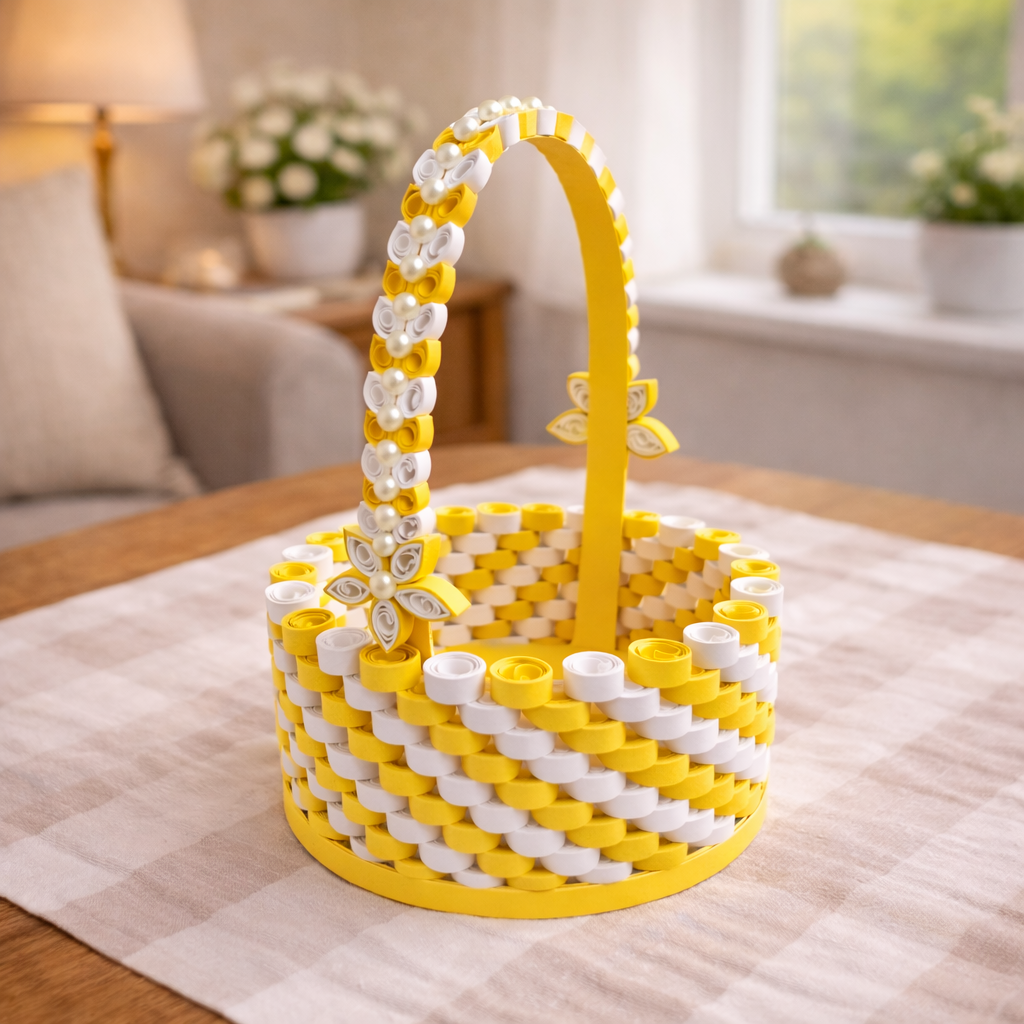 yellow handmade paper quilling gift basket cheerful artisan