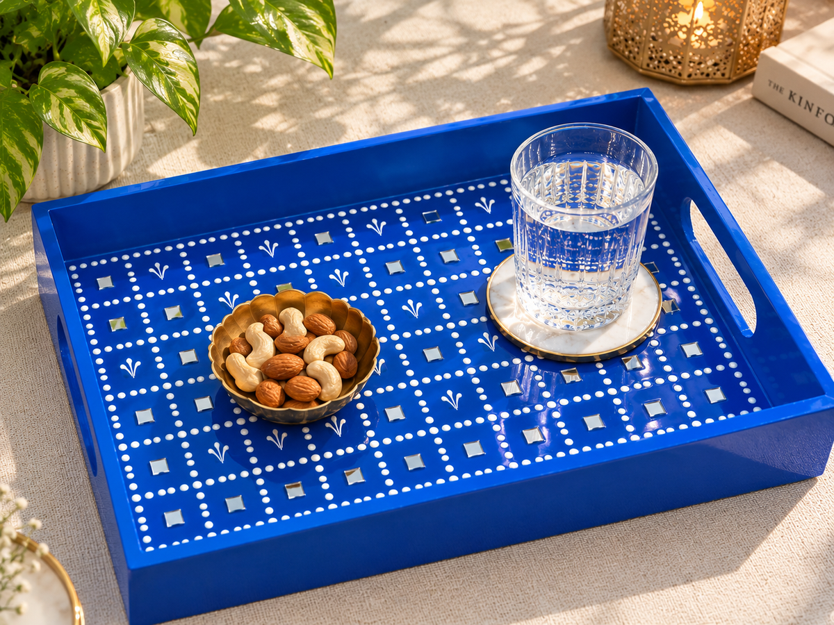 Indigo Mirror & Resin Tray