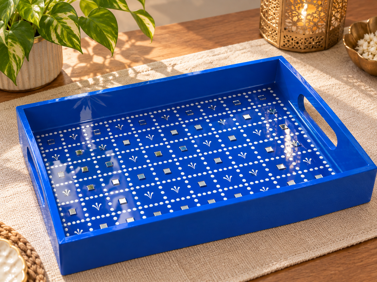 Indigo Mirror & Resin Tray