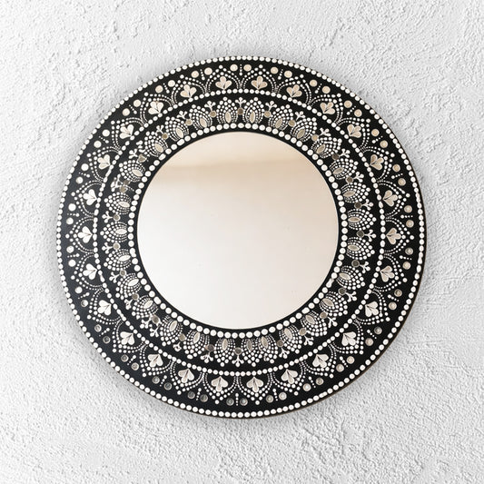black mirror mandala handpainted wall plate 12 inch premium art