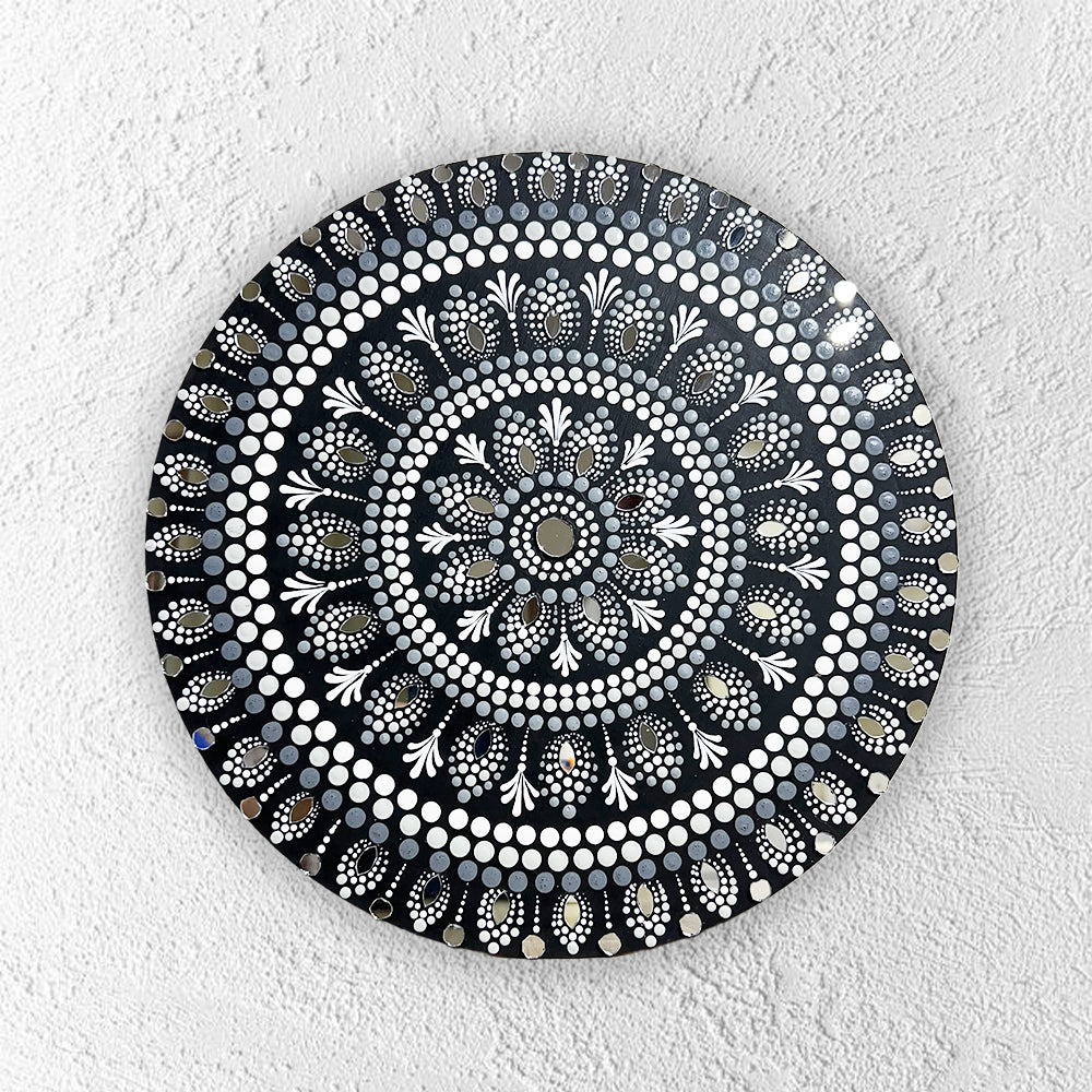 black monochrome mandala handpainted wall plate 10 inch black white mandala wall art India