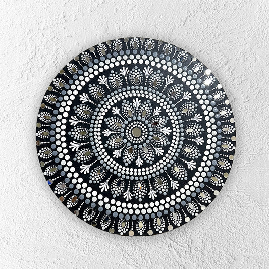 black monochrome mandala handpainted wall plate 10 inch black white mandala wall art India