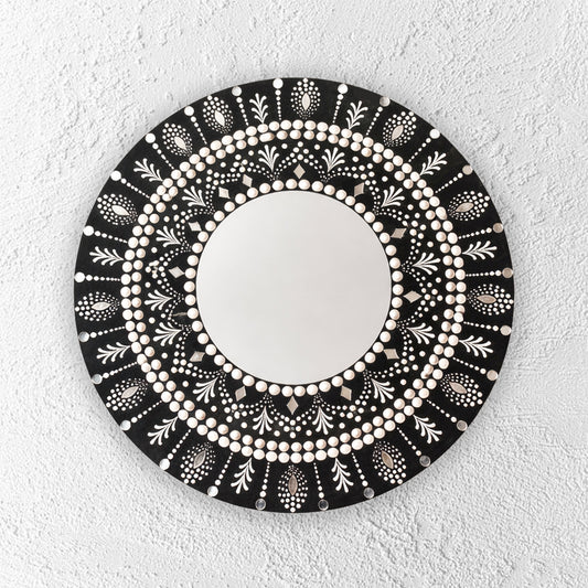 black mini mirror handpainted mandala wall plate unique art