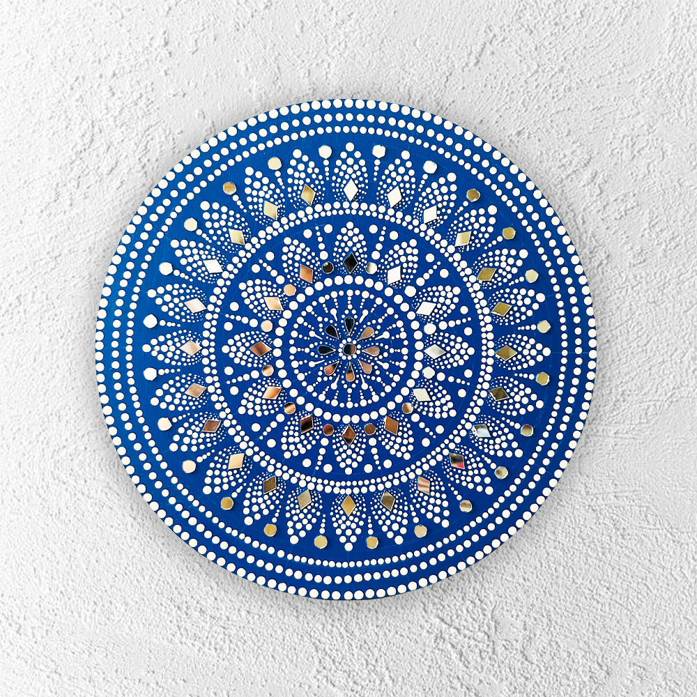 indigo bloom handpainted mandala wall plate 10 inch home decor