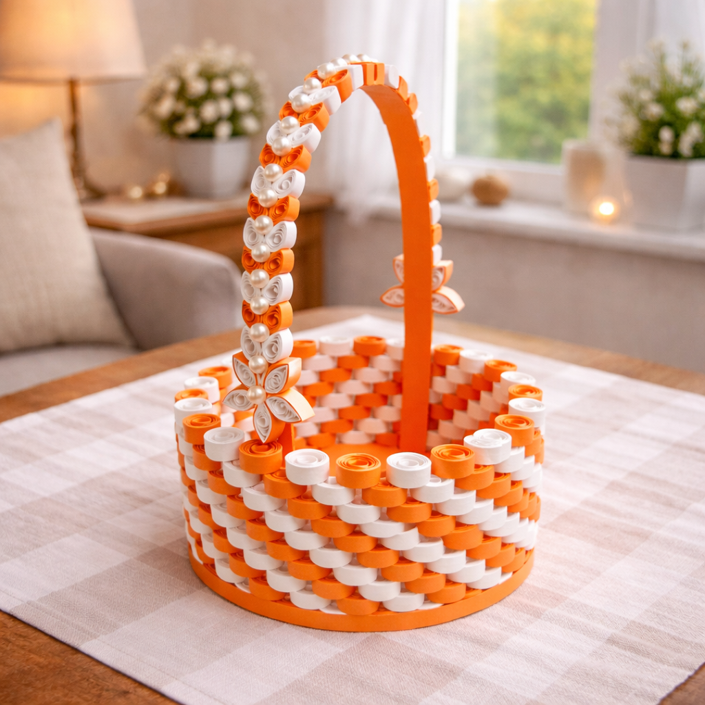 orange handmade paper quilling gift basket warm artisan