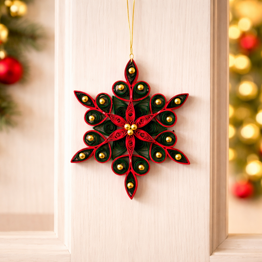 handmade red green paper quilling snowflake christmas ornament set