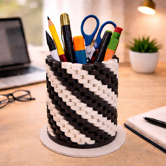black white handmade paper quilling pen stand minimalist desk gift