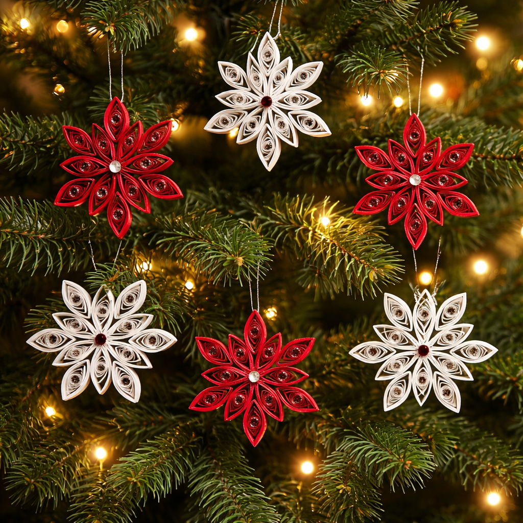 handmade mini paper quilling snowflake set 6 christmas ornaments