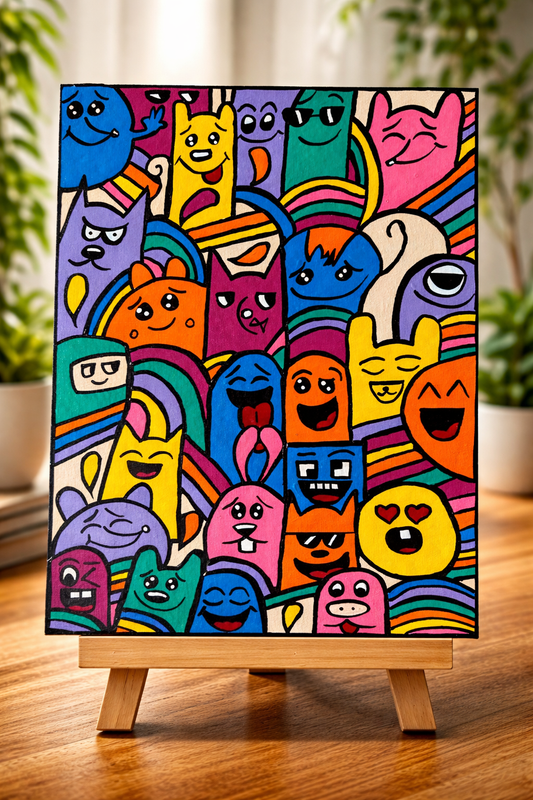 happiness doodle original hand painted cheerful wall art gift