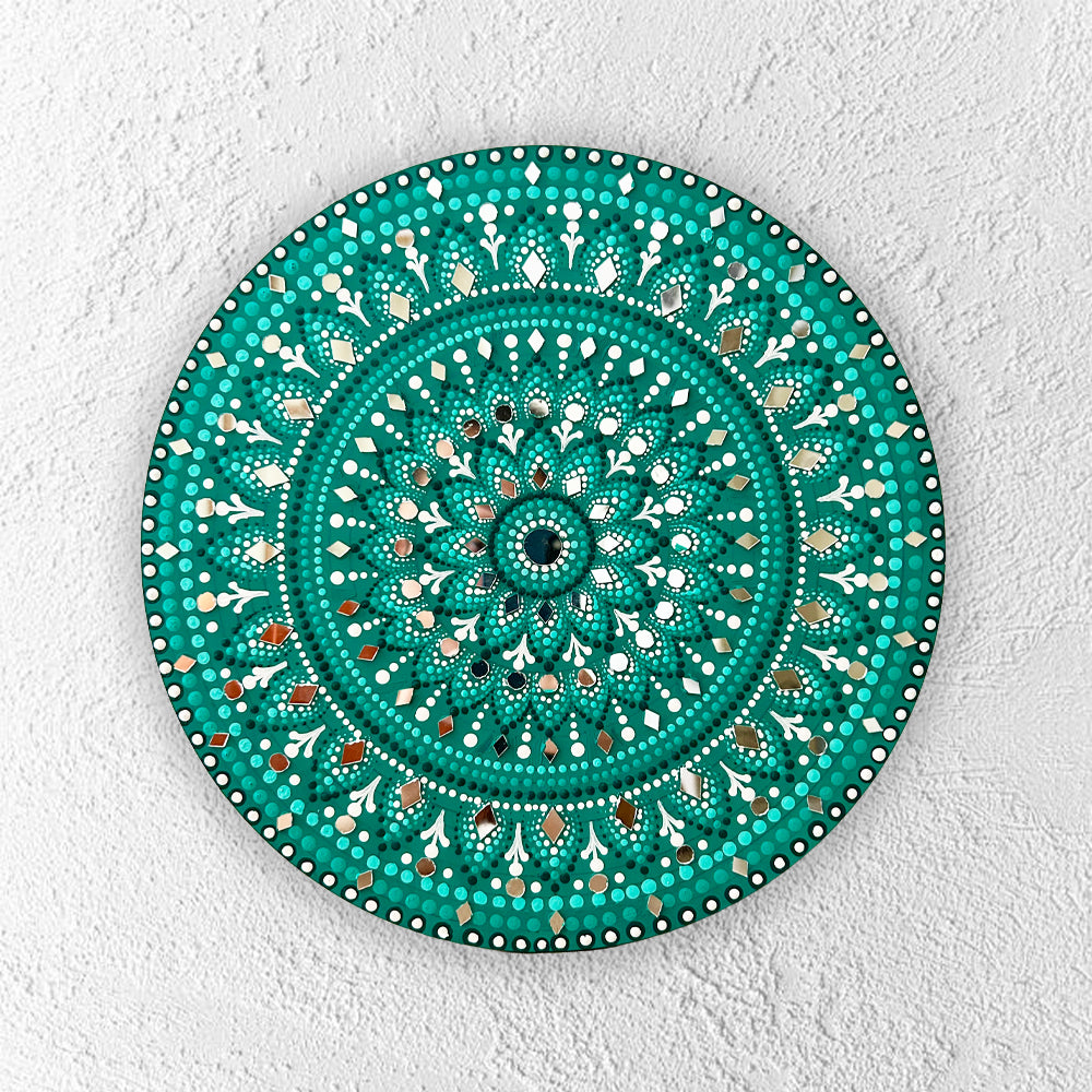 emerald mandala handpainted wall plate 10 inch home decor