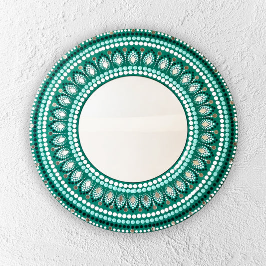 emerald mirror handpainted mandala wall plate 12 inch art