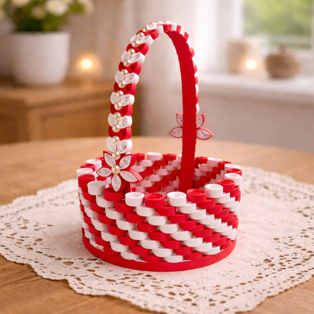 red handmade paper quilling gift basket bold artisan