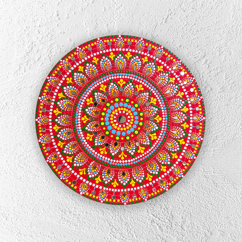 red aura handpainted mandala wall plate 10 inch bold art