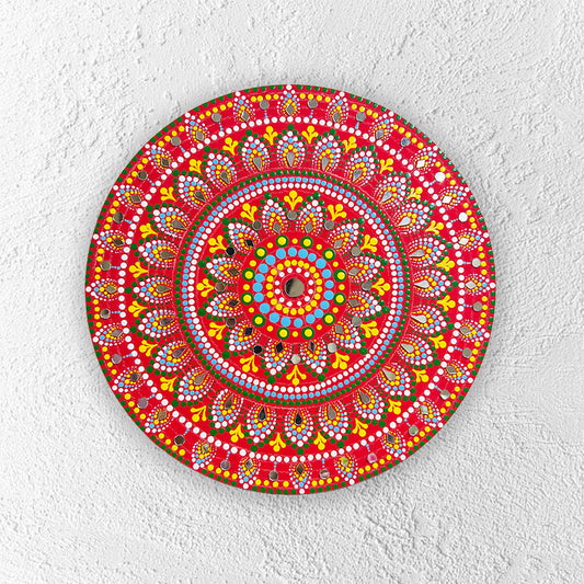 red aura handpainted mandala wall plate 10 inch bold art