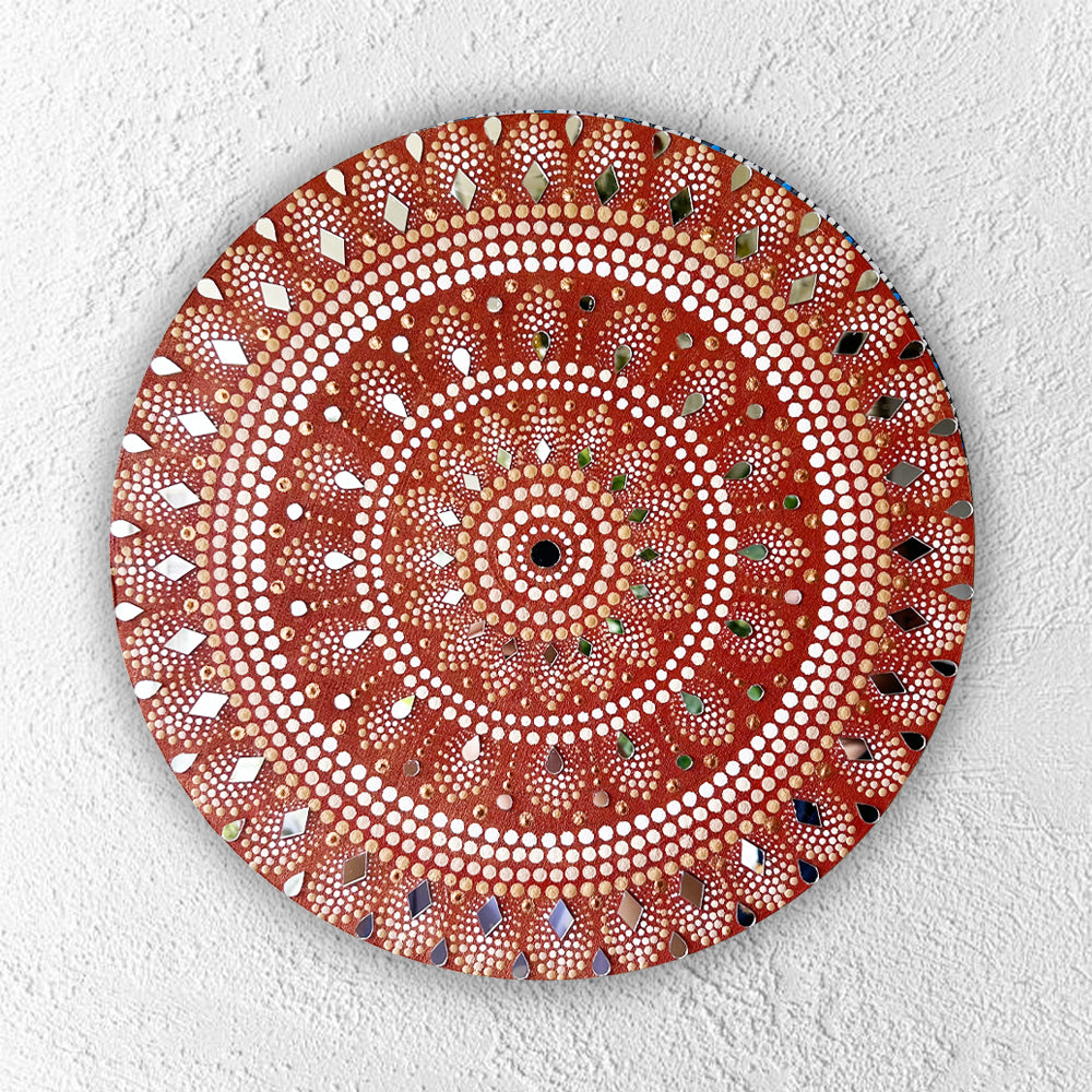 rust mandala handpainted wall plate 12 inch earthy art