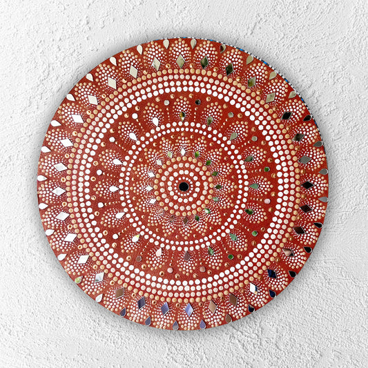 rust mandala handpainted wall plate 12 inch earthy art